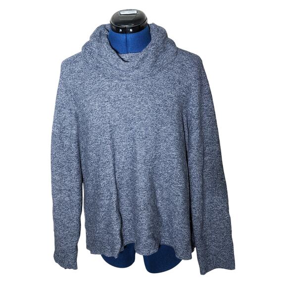 Chicos Cashmere Blend Funnel Cowl Neck Blue Sweater Sz 3 Large Marled - Picture 1 of 7
